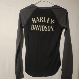 Harley-Davidson Women's Size XS Black Waffle-Knit Long Sleeve Henley Shirt